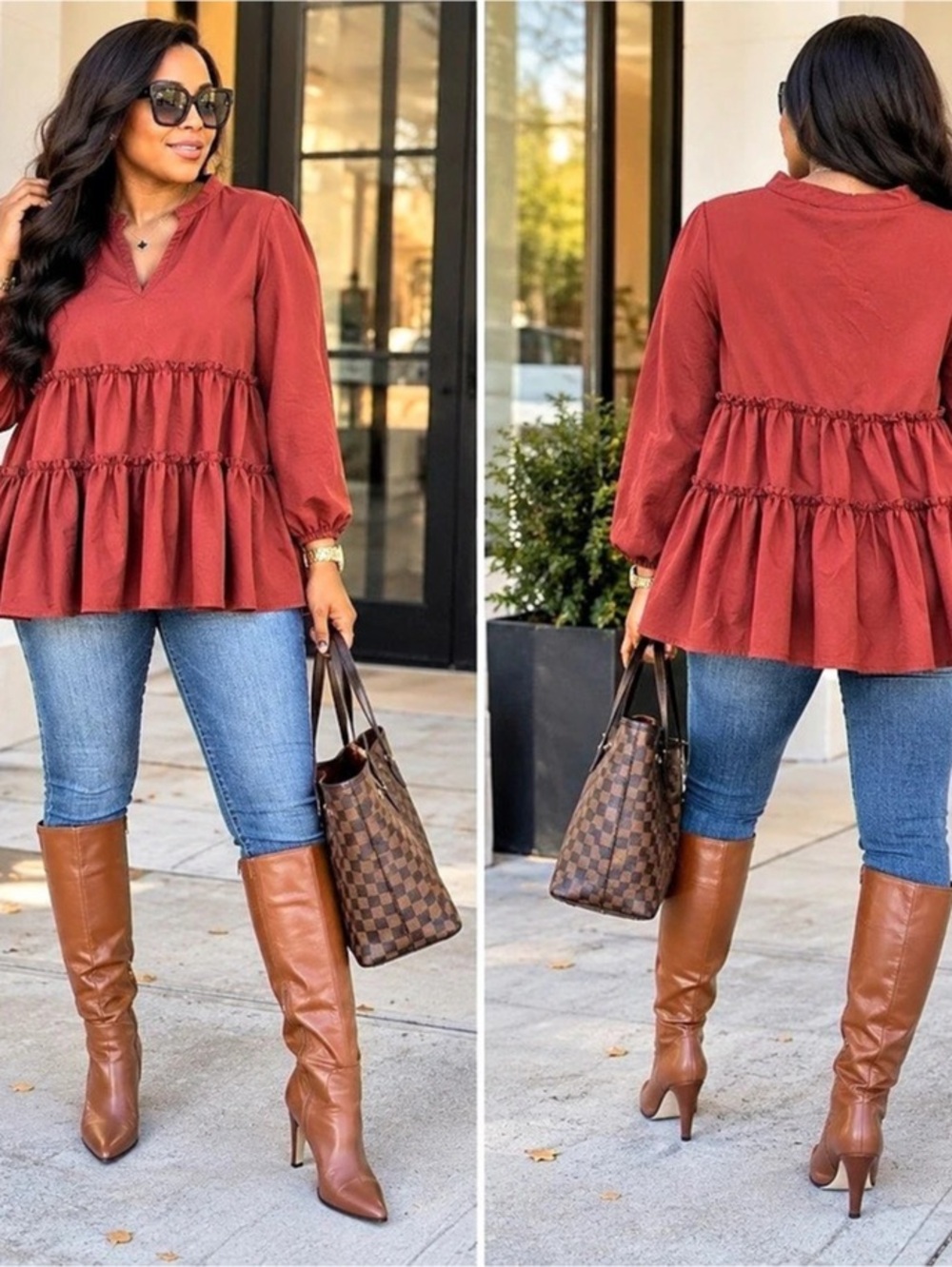 SHEIN Red Rust Colored Tiered Tunic Shirt- SIZE SMALL, LIKE NEW